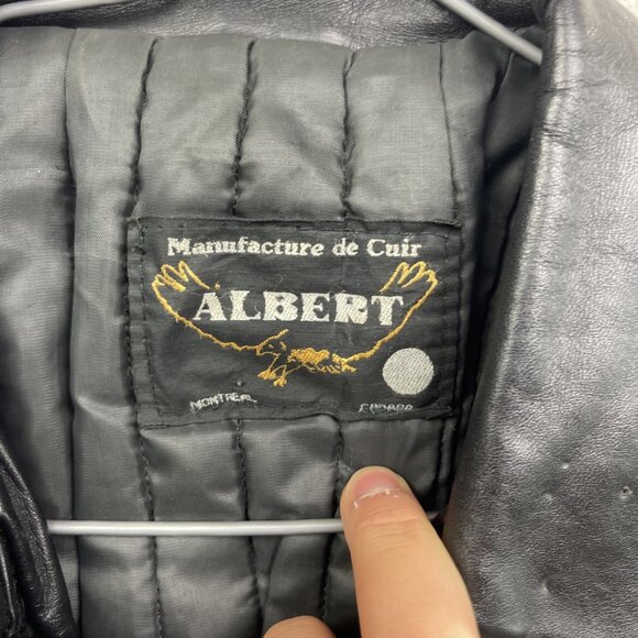 VTG Albert Montreal Leather Black Biker Jacket Coat Eagles American Flag USA REA - Picture 8 of 16